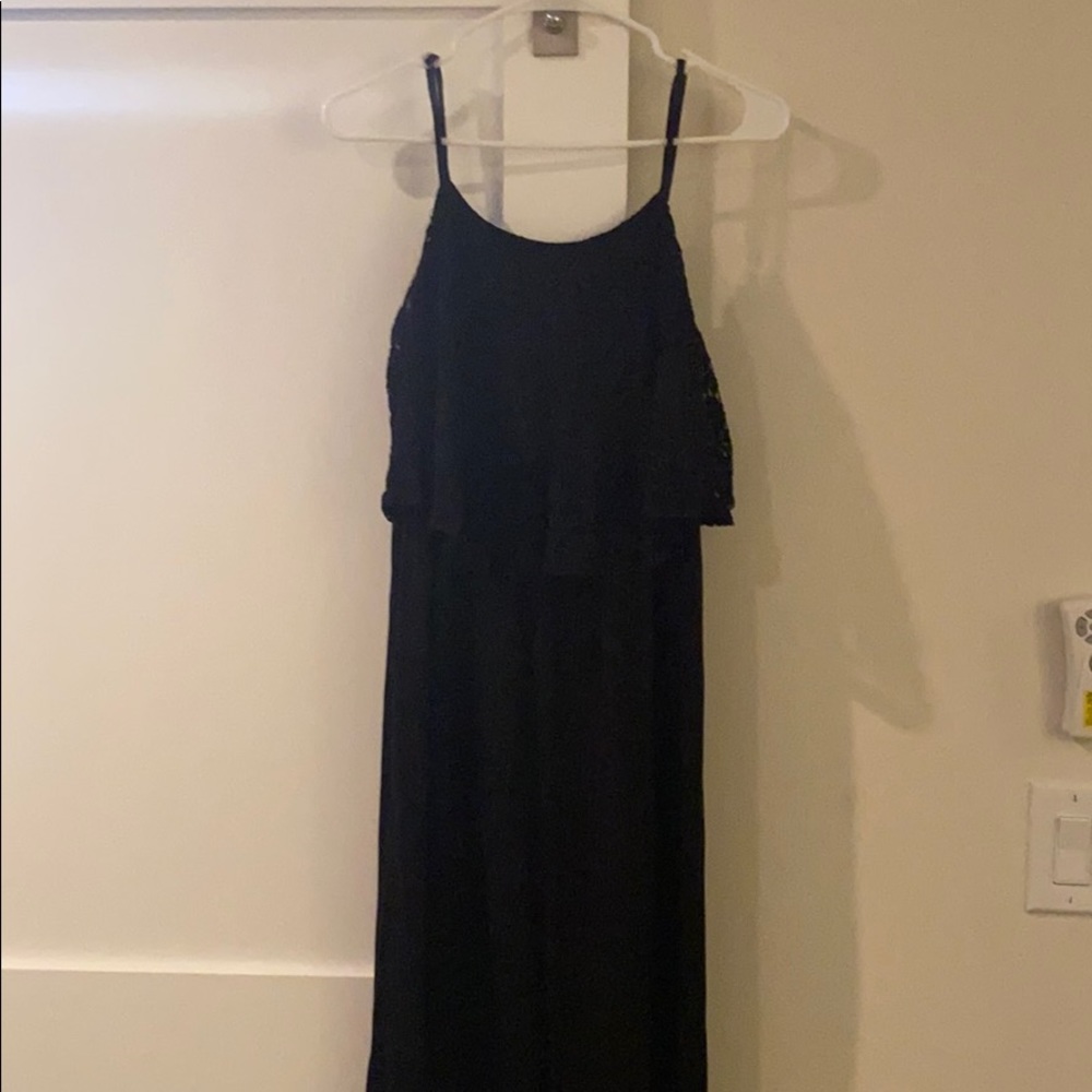 Long black lace top maxi dress